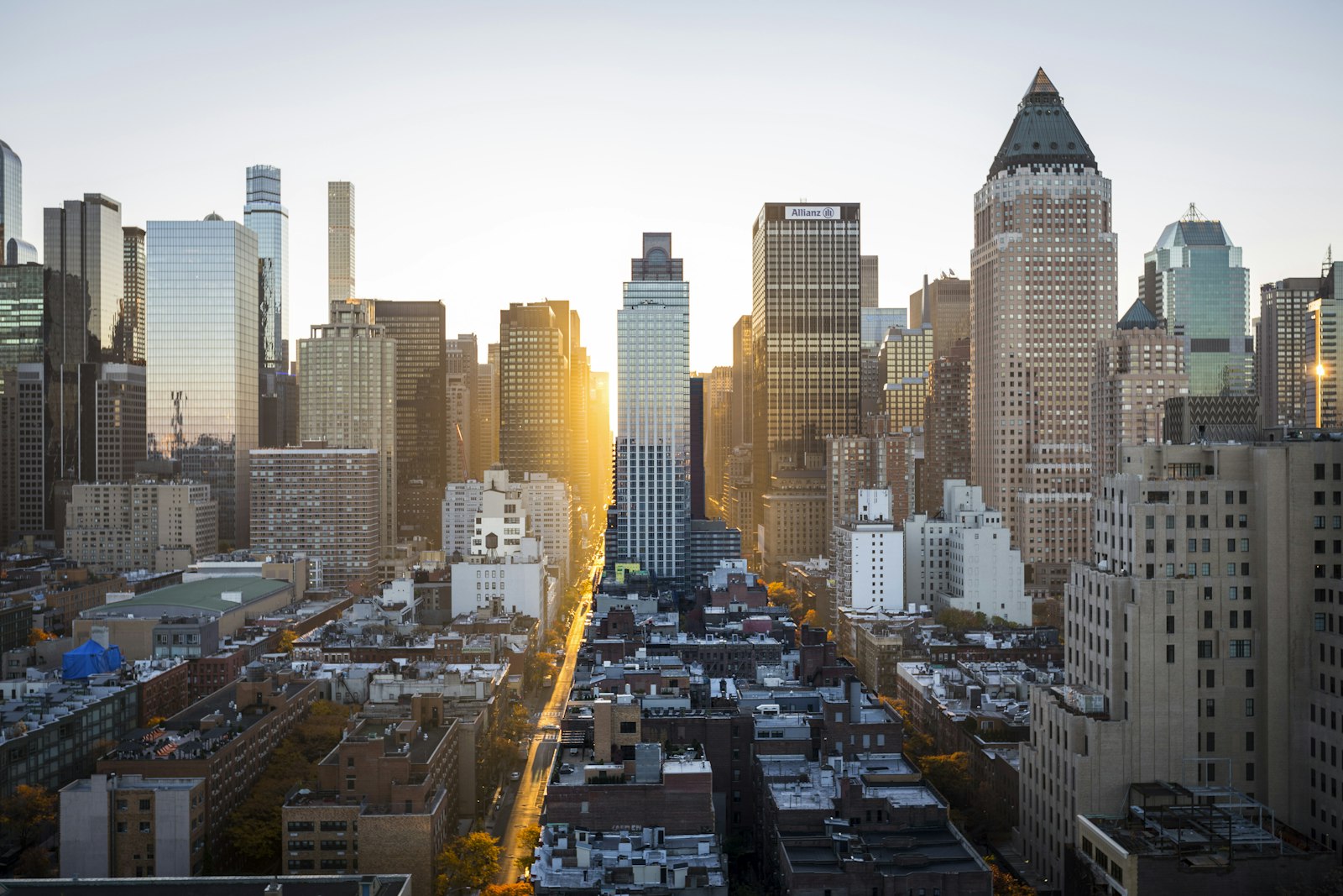 Institutional real-world assets — a financial-district skyline at golden hour